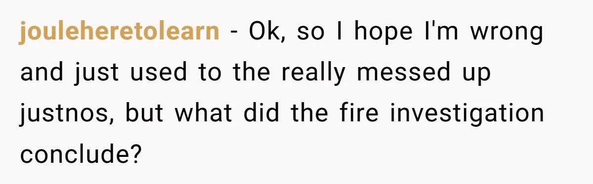jouleheretolearn − Ok, so I hope I'm wrong and just used to the really messed up justnos, but what did the fire investigation conclude?