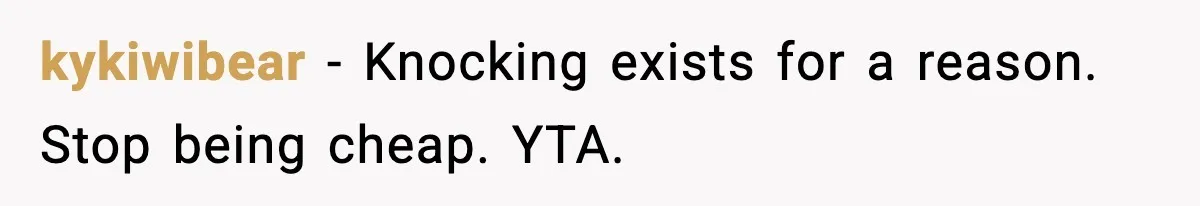 kykiwibear - Knocking exists for a reason. Stop being cheap. YTA.