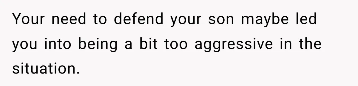 Your need to defend your son maybe led you into being a bit too aggressive in the situation.