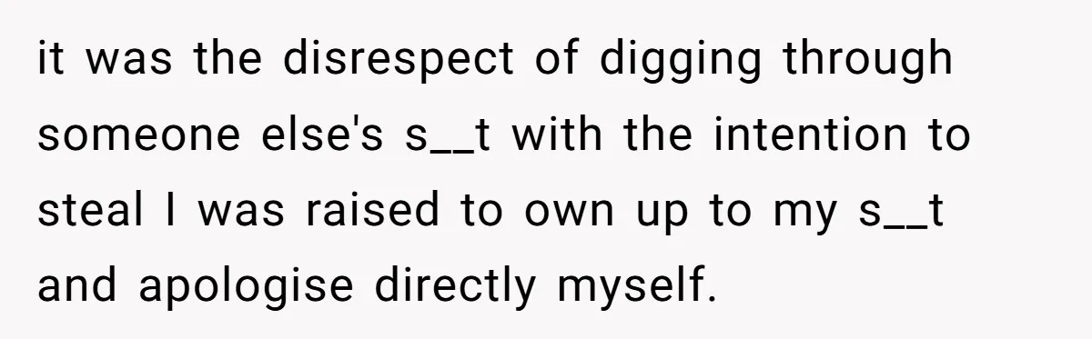 it was the disrespect of digging through someone else's s__t with the intention to steal I was raised to own up to my s__t and apologise directly myself.