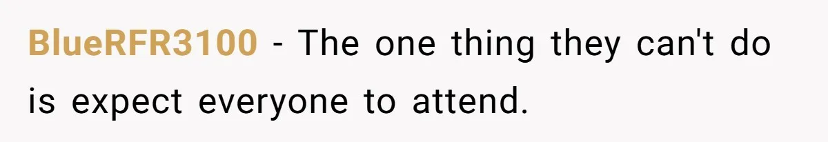 BlueRFR3100 − The one thing they can't do is expect everyone to attend.
