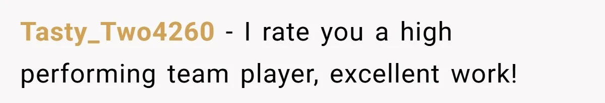 Tasty_Two4260 − I rate you a high performing team player, excellent work!