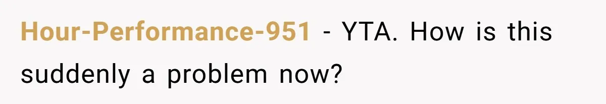 Hour-Performance-951 − YTA. How is this suddenly a problem now?