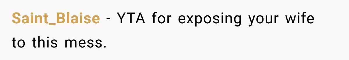 Saint_Blaise − YTA for exposing your wife to this mess.