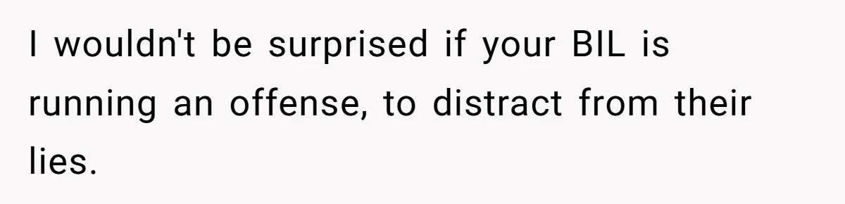 I wouldn't be surprised if your BIL is running an offense, to distract from their lies.