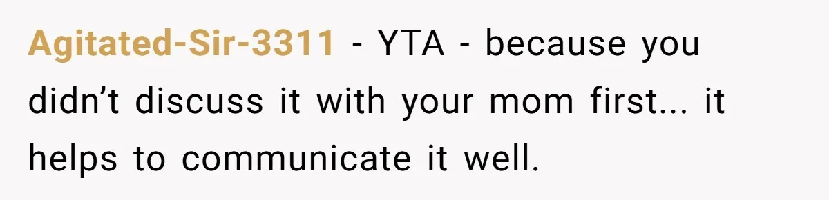 Agitated-Sir-3311 − YTA - because you didn’t discuss it with your mom first... it helps to communicate it well.