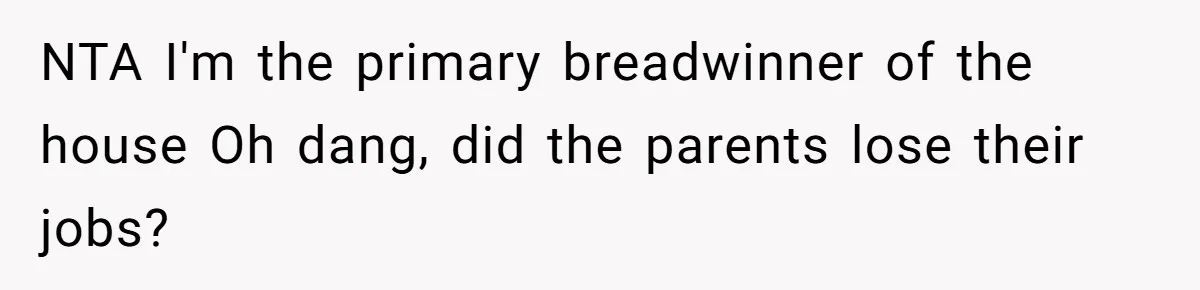 NTA I'm the primary breadwinner of the house Oh dang, did the parents lose their jobs?