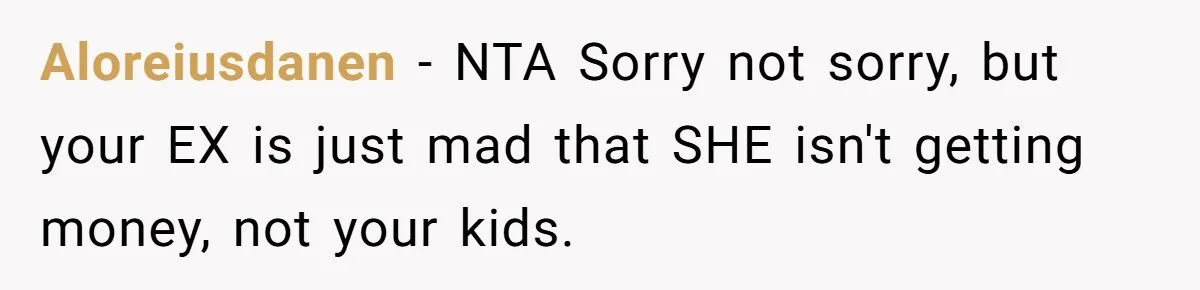 Aloreiusdanen − NTA Sorry not sorry, but your EX is just mad that SHE isn't getting money, not your kids.