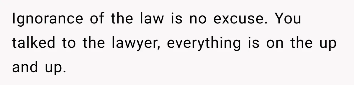 Ignorance of the law is no excuse. You talked to the lawyer, everything is on the up and up.