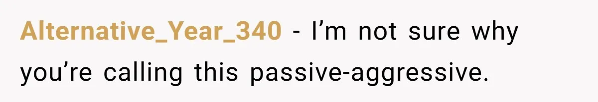 Alternative_Year_340 − I’m not sure why you’re calling this passive-aggressive.