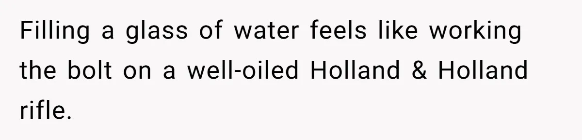 Filling a glass of water feels like working the bolt on a well-oiled Holland & Holland rifle.