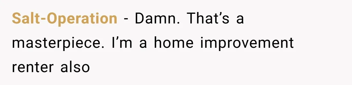 Salt-Operation − Damn. That’s a masterpiece. I’m a home improvement renter also