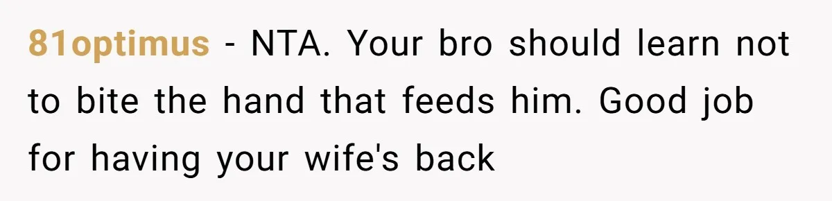 81optimus − NTA. Your bro should learn not to bite the hand that feeds him. Good job for having your wife's back