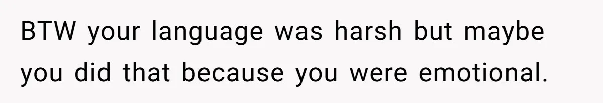BTW your language was harsh but maybe you did that because you were emotional.
