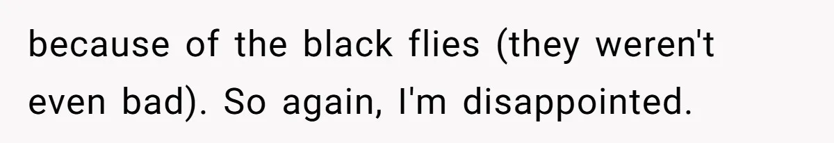 because of the black flies (they weren't even bad). So again, I'm disappointed.
