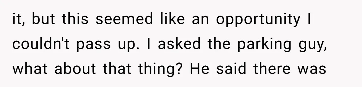 it, but this seemed like an opportunity I couldn't pass up. I asked the parking guy, what about that thing? He said there was