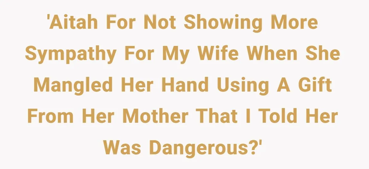 'AITAH for not showing more sympathy for my wife when she mangled her hand using a gift from her mother that I told her was dangerous?'