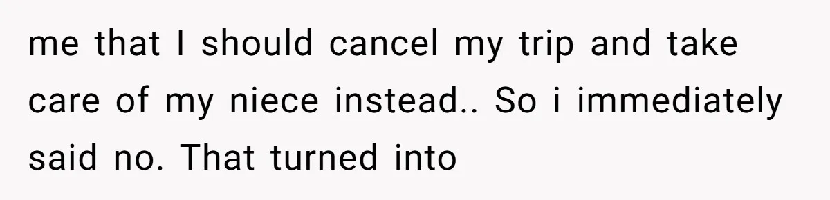 me that I should cancel my trip and take care of my niece instead.. So i immediately said no. That turned into