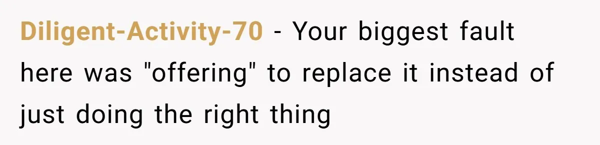 Diligent-Activity-70 − Your biggest fault here was "offering" to replace it instead of just doing the right thing