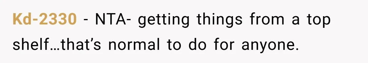 Kd-2330 − NTA- getting things from a top shelf…that’s normal to do for anyone.