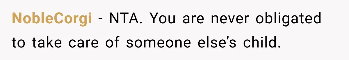 NobleCorgi − NTA. You are never obligated to take care of someone else’s child.