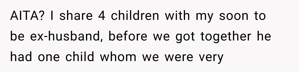AITA? I share 4 children with my soon to be ex-husband, before we got together he had one child whom we were very