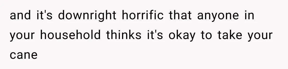 and it's downright horrific that anyone in your household thinks it's okay to take your cane