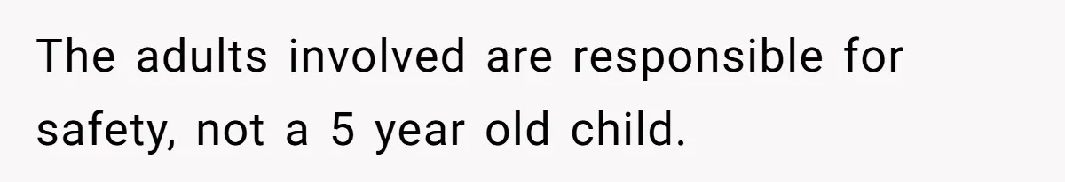 The adults involved are responsible for safety, not a 5 year old child.