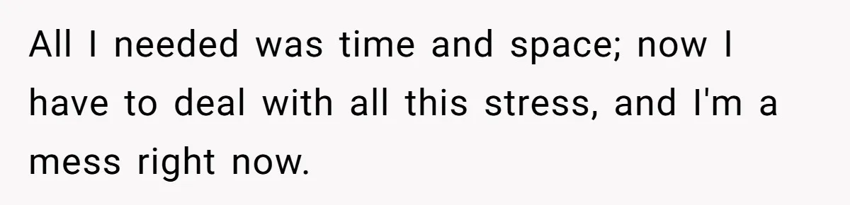 All I needed was time and space; now I have to deal with all this stress, and I'm a mess right now.