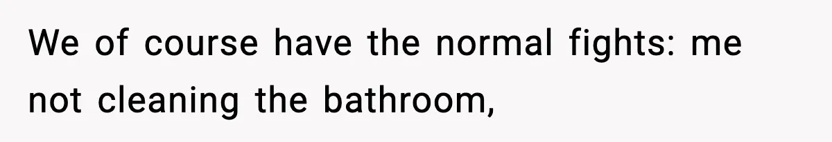 We of course have the normal fights: me not cleaning the bathroom,