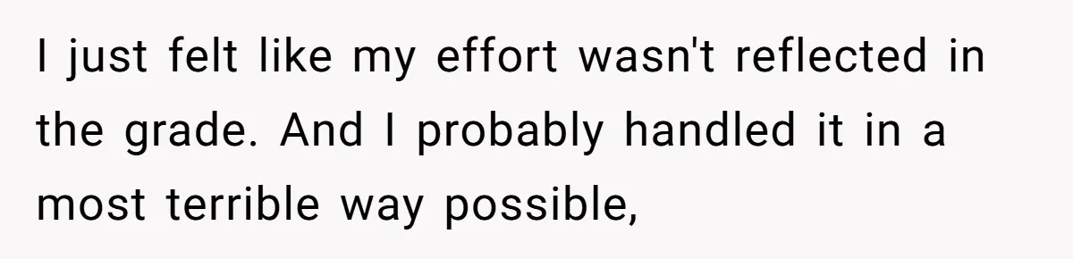 I just felt like my effort wasn't reflected in the grade. And I probably handled it in a most terrible way possible,