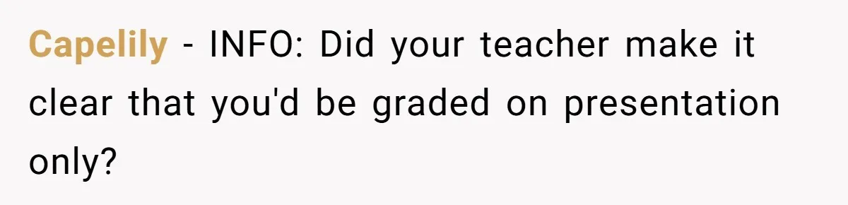 Capelily − INFO: Did your teacher make it clear that you'd be graded on presentation only?