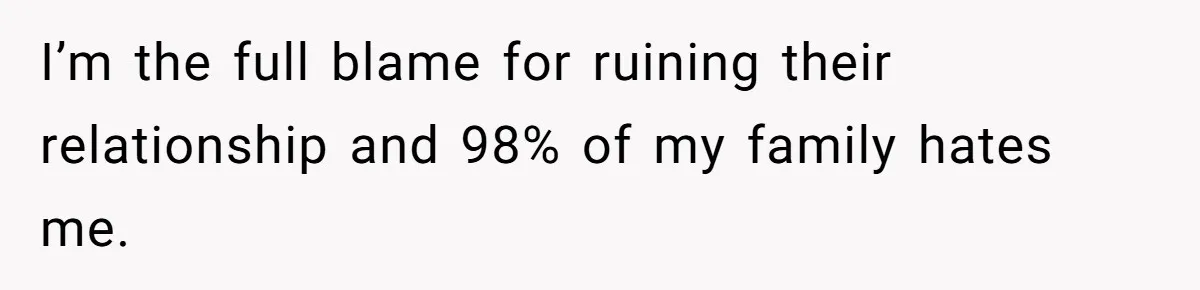 I’m the full blame for ruining their relationship and 98% of my family hates me.