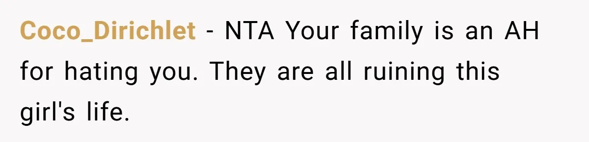 Coco_Dirichlet − NTA Your family is an AH for hating you. They are all ruining this girl's life.