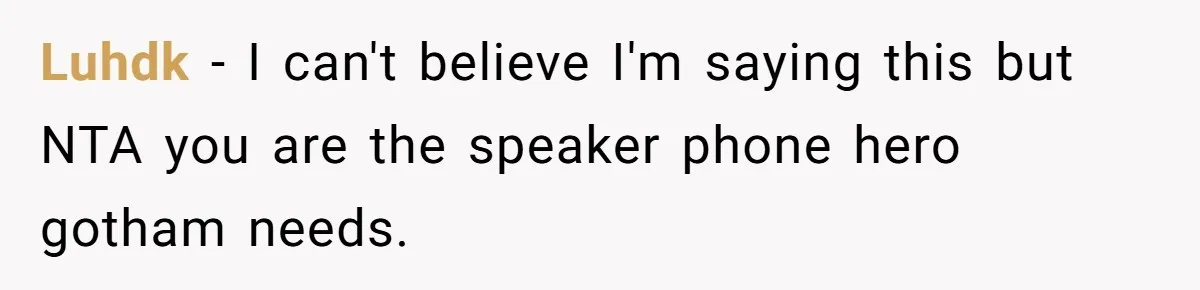 Luhdk − I can't believe I'm saying this but NTA you are the speaker phone hero gotham needs.