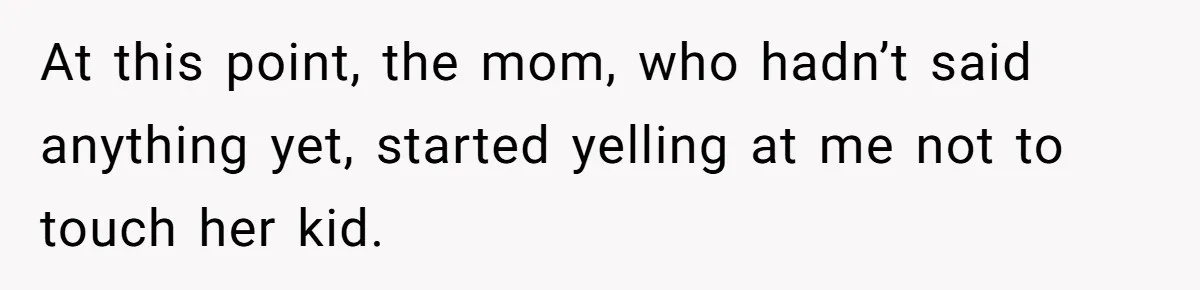 At this point, the mom, who hadn’t said anything yet, started yelling at me not to touch her kid.
