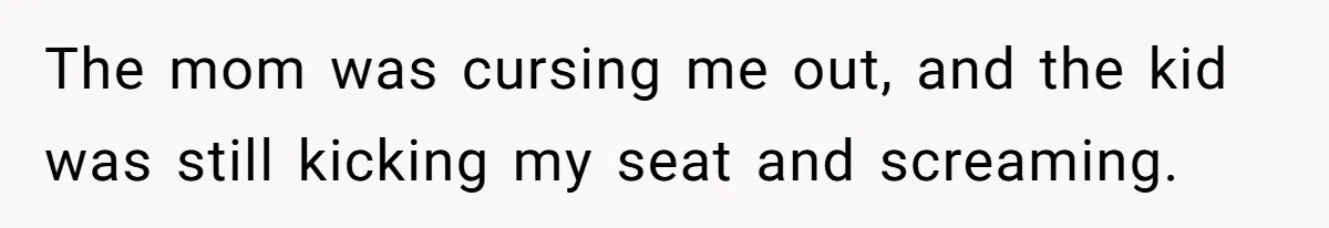 The mom was cursing me out, and the kid was still kicking my seat and screaming.