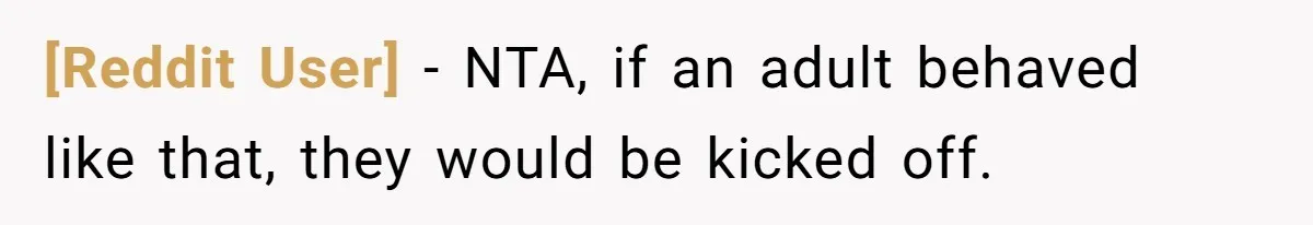 [Reddit User] − NTA, if an adult behaved like that, they would be kicked off.