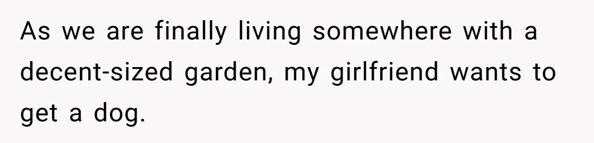 As we are finally living somewhere with a decent-sized garden, my girlfriend wants to get a dog.