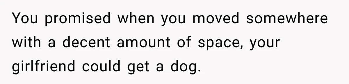 You promised when you moved somewhere with a decent amount of space, your girlfriend could get a dog.