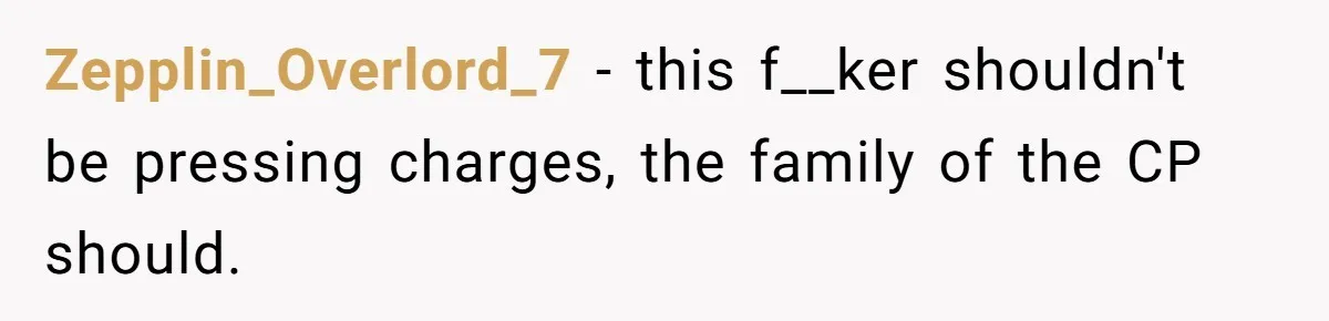 Zepplin_Overlord_7 − this f__ker shouldn't be pressing charges, the family of the CP should.