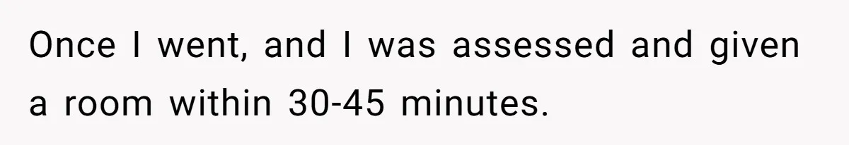 Once I went, and I was assessed and given a room within 30-45 minutes.