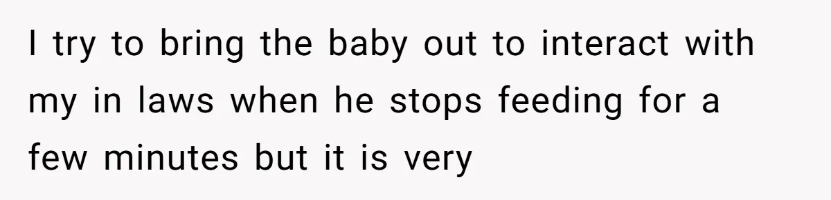 I try to bring the baby out to interact with my in laws when he stops feeding for a few minutes but it is very