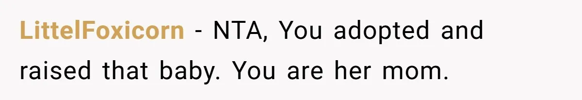 LittelFoxicorn − NTA, You adopted and raised that baby. You are her mom.