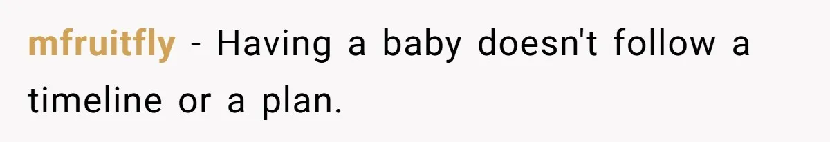mfruitfly − Having a baby doesn't follow a timeline or a plan.