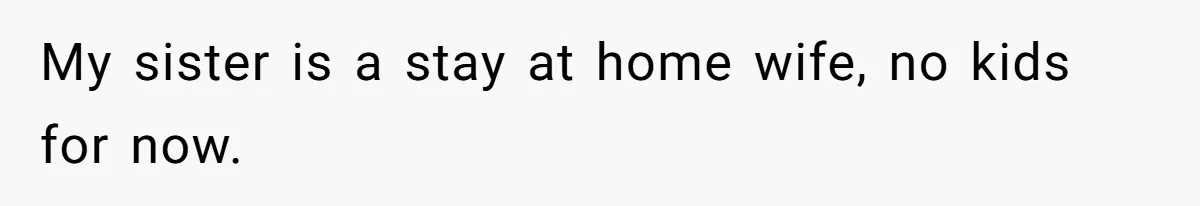 My sister is a stay at home wife, no kids for now.