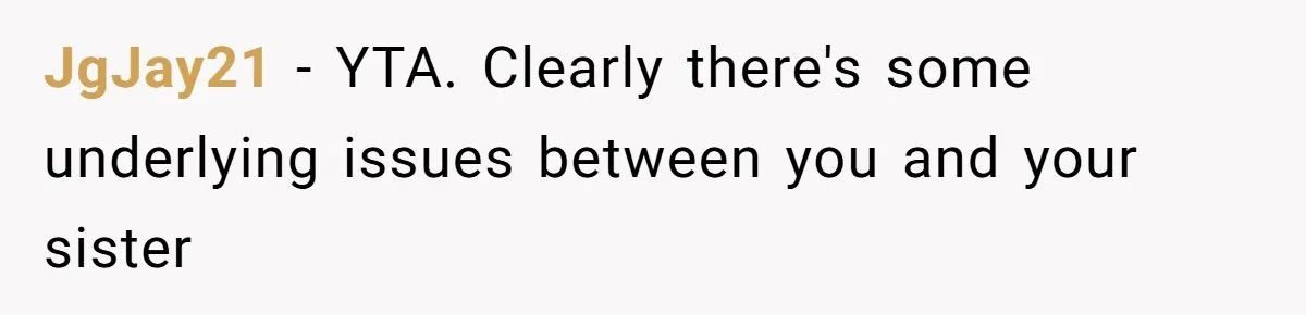 JgJay21 − YTA. Clearly there's some underlying issues between you and your sister