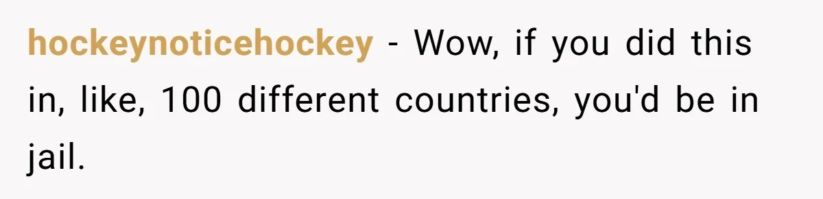hockeynoticehockey − Wow, if you did this in, like, 100 different countries, you'd be in jail.