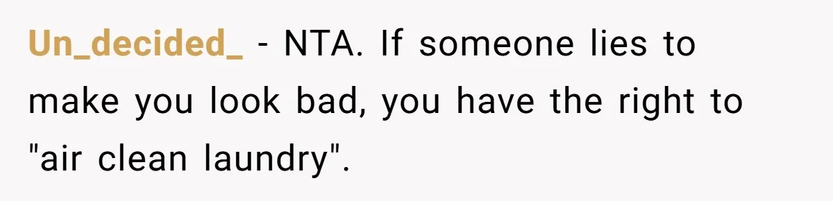 Un_decided_ − NTA. If someone lies to make you look bad, you have the right to "air clean laundry".