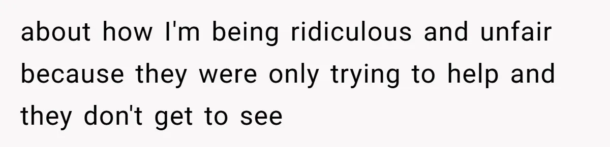 about how I'm being ridiculous and unfair because they were only trying to help and they don't get to see
